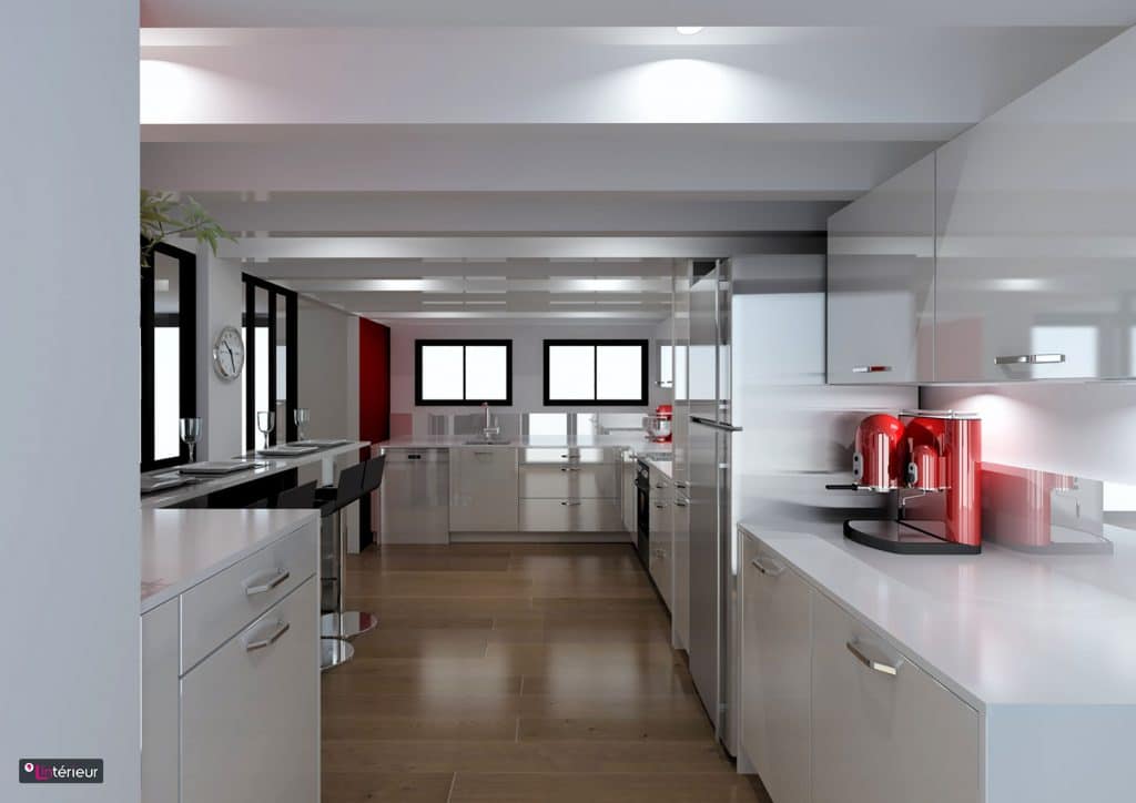 La cuisine lumineuse réalisée par le magasin JSE Agencement Nantes
